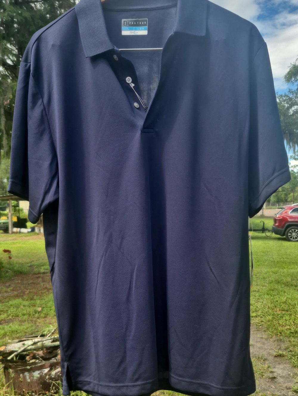 PGA Tour Short Sleeve Airflux Ventilated Polo Large True Navy Color 3 Button